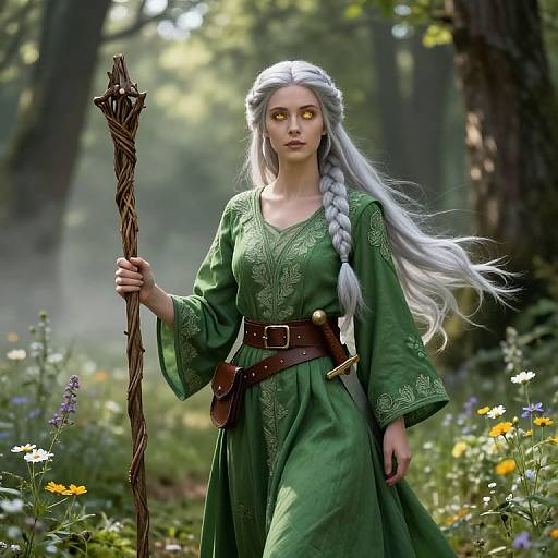 Graceful Silver-Haired Elf in Forest