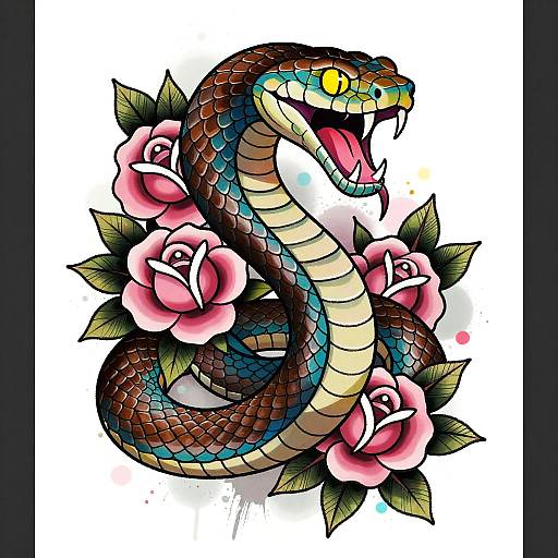 Vibrant Coiled Snake Tattoo Design