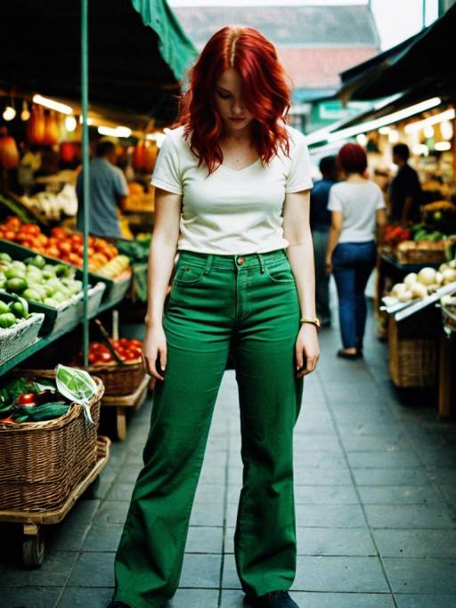 Woman with Red Hair in Market Scene