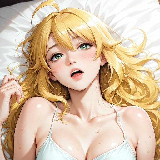 Blonde Girl with Green Eyes and Blush