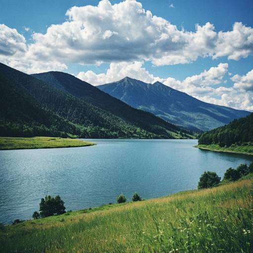 Mountain Lake Landscape with Cloudy Sky