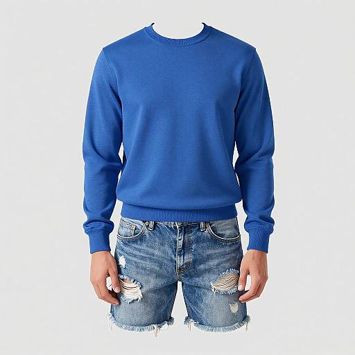 Ribbed Crewneck and Distressed Denim Outfit