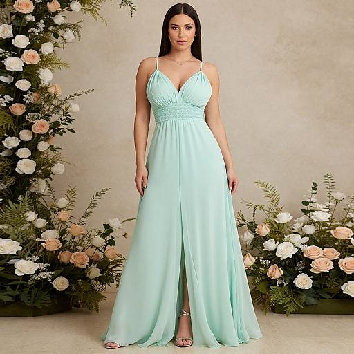 Romantic Woman in Pastel Green Dress