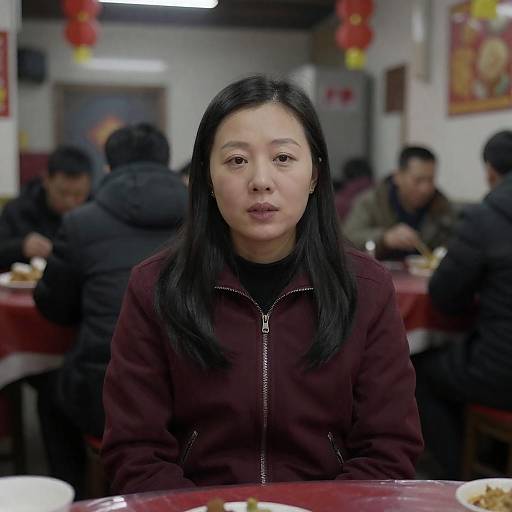 Asian Woman in Dimly Lit Restaurant