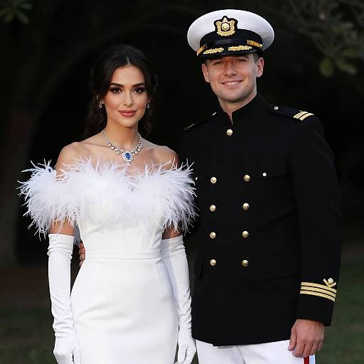 Elegant Couple in Naval and Formal Attire