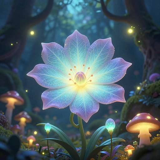 Bioluminescent Alien Flower in Forest