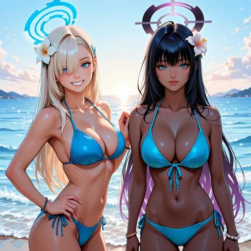 Happy Girls in Swimsuits by the Water