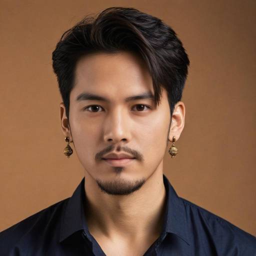 Portrait of Asian Man with Earrings