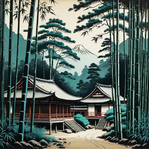 Serene Bamboo Forest with Traditional Edo Period Tea Houses