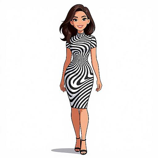 Smiling Woman in Optical Illusion Dress