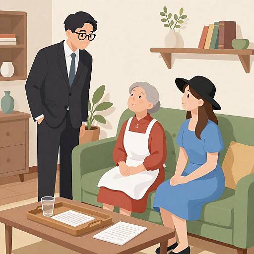 Living Room Interaction Among Three Characters