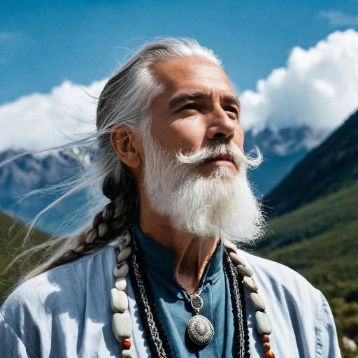 Elderly Man with White Beard in Mountain Landscape