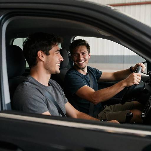 Joyful Drive: Two Friends in a Car