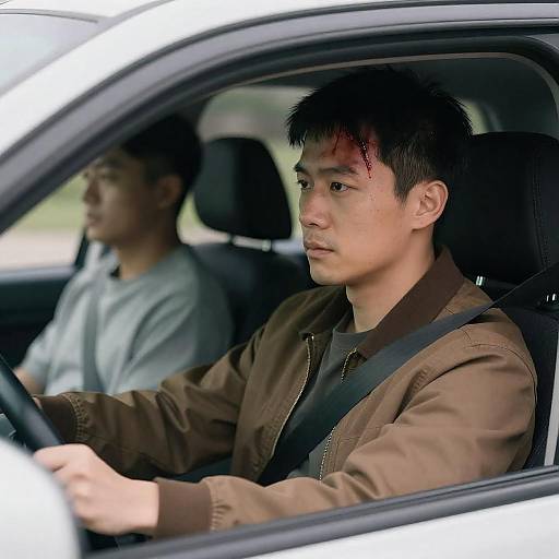 Determined Driver With Forehead Wound