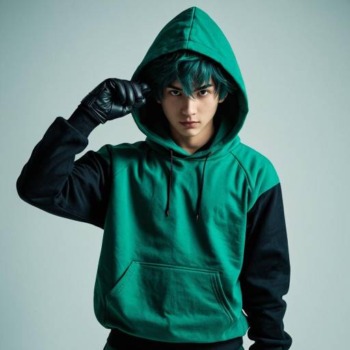 Young Man in Green and Black Hoodie with Green Hair