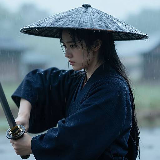 Realistic Girl in Samurai Stance