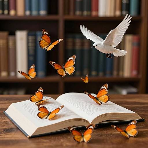 Open Books with Butterflies and Bird