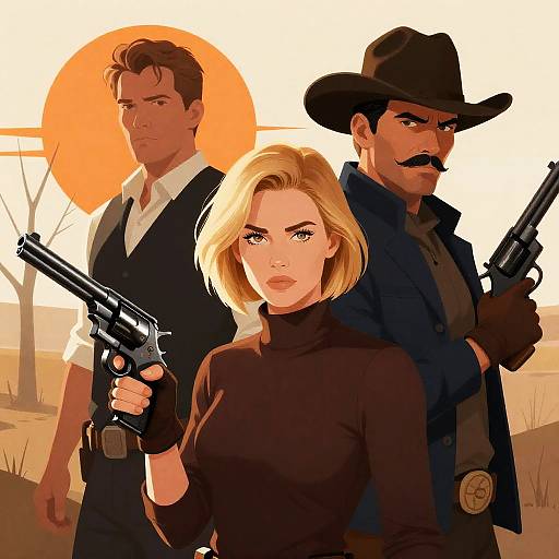 Dynamic Western Scene with Three Characters