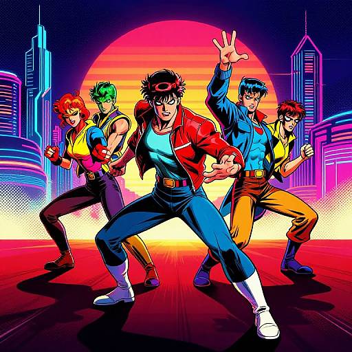 80s Comic Characters in Neon Action