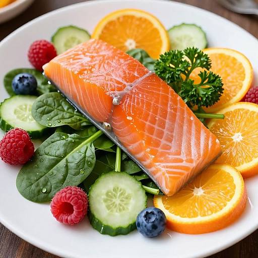 Vibrant Salmon and Fresh Fruit Plate