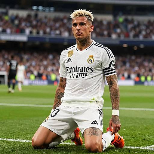 Tattooed Male Soccer Player in Action