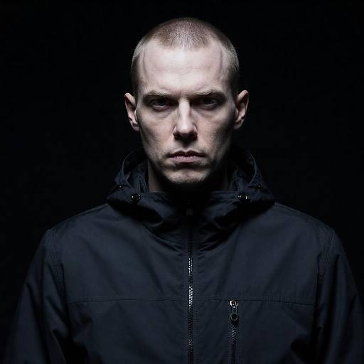 Stark High-Contrast Hooded Portrait in Darkness