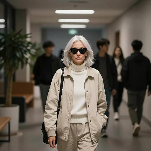 Elegant Woman in a Dimly Lit Corridor