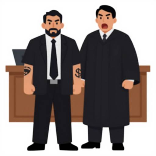 Cartoon-style digital drawing of two men in black suits and ties, one bearded with a tattoo, the other with an open mouth, standing in
