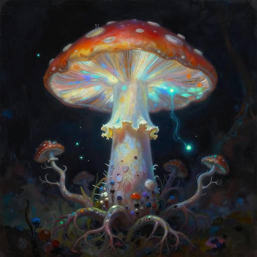 Surreal Bioluminescent Mushroom Giant