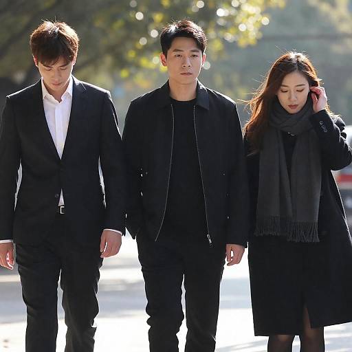 Three Young Adults Walking Outdoors in Sunlight