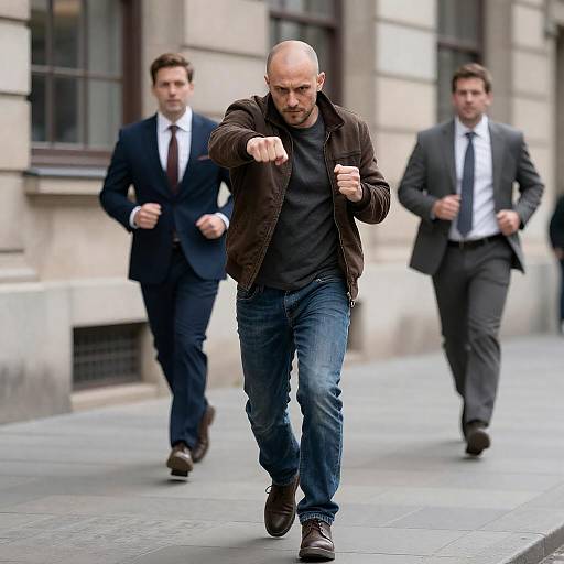 Determined Bald Man Running with Purpose