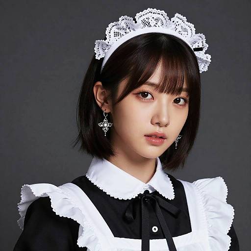 Young Woman in Intricate Maid Outfit