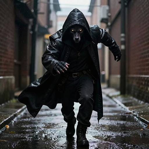 Stealthy Tabaxi in Rainy Alley