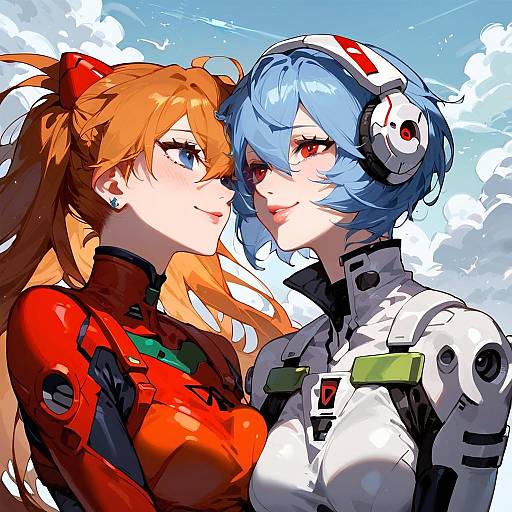 Ayanami and Asuka in Pilot Suits
