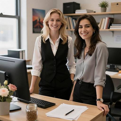Two Smiling Women in Office Workspace