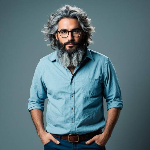 Middle-aged Man with Gray Hair and Beard Wearing Glasses