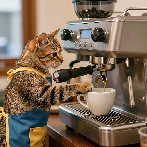 Tabby Cat Barista Brewing Espresso