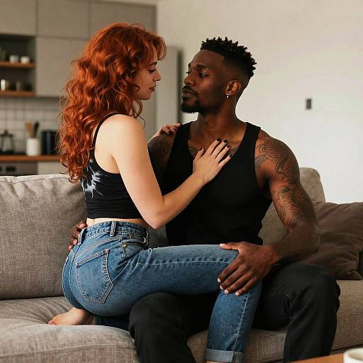 Intimate Couple in Cozy Living Room