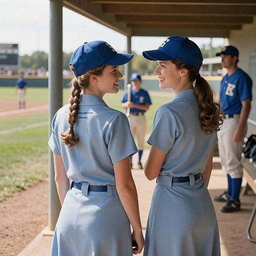 Vintage Baseball Women in Dugout Scene