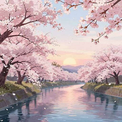 Serene Japanese Cherry Blossom Sunset
