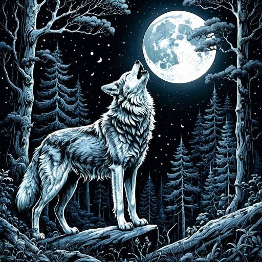 Whimsical Moonlit Wolf Illustration Art Whimsical Moonlit Wolf Illustration Art