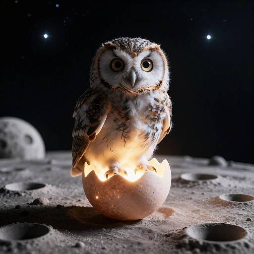 Infant Celestial Owl Hatching on Moon