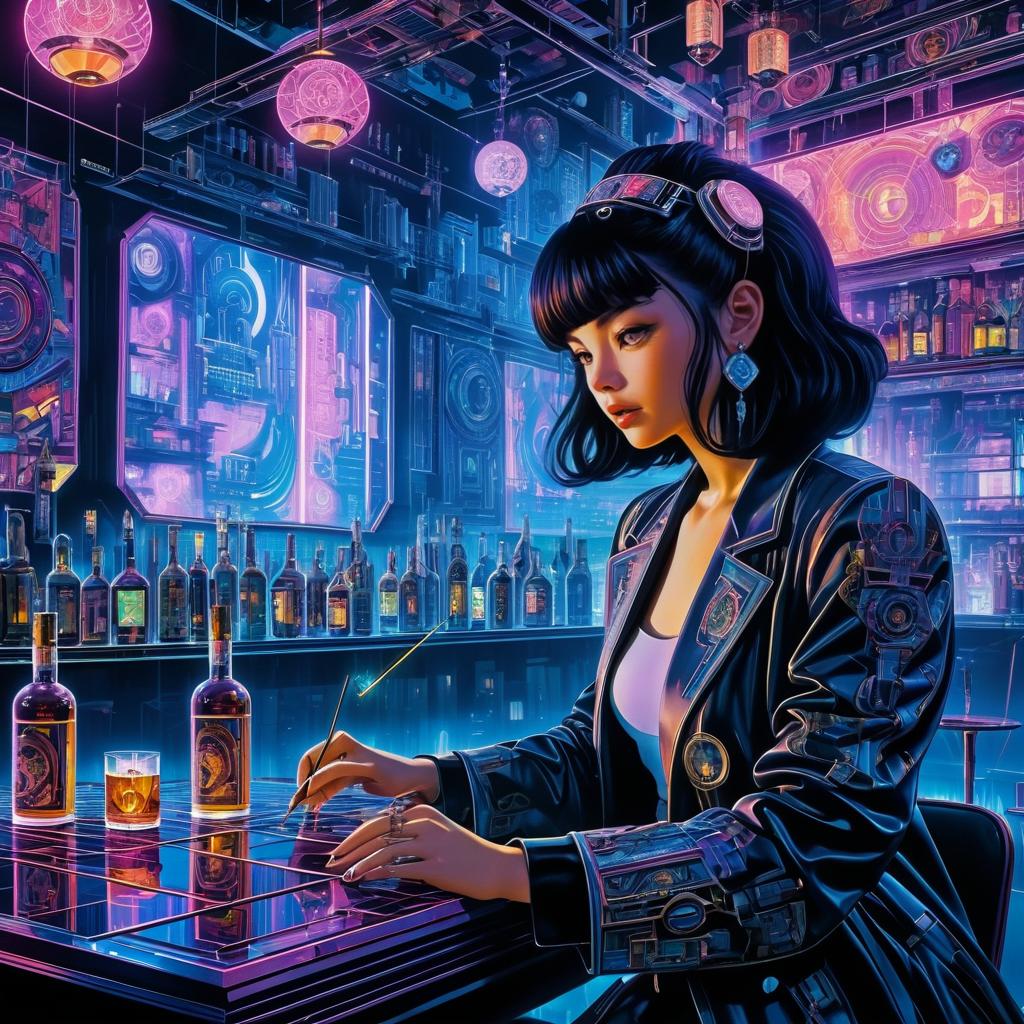 Futuristic Cyberpunk London Whiskey Club Scene