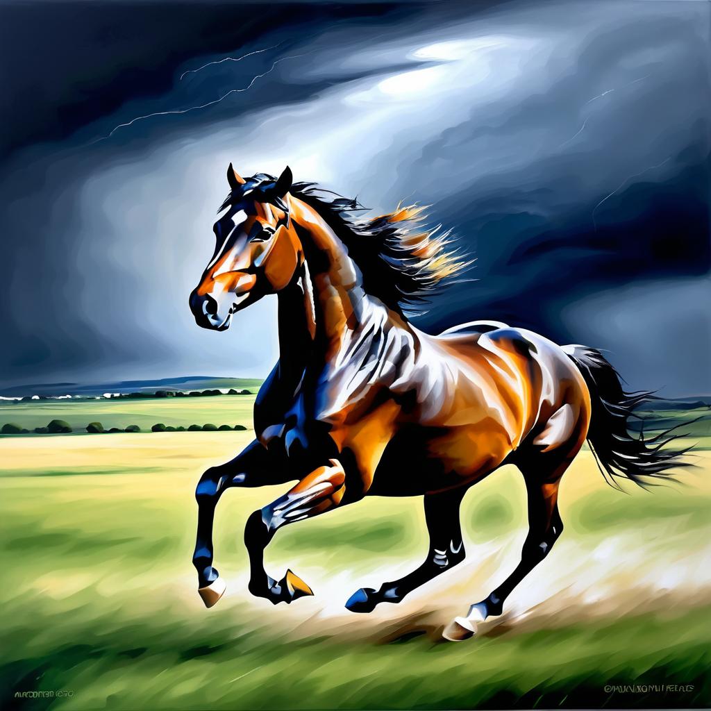 Dramatic Galloping Horse with Stormy Background