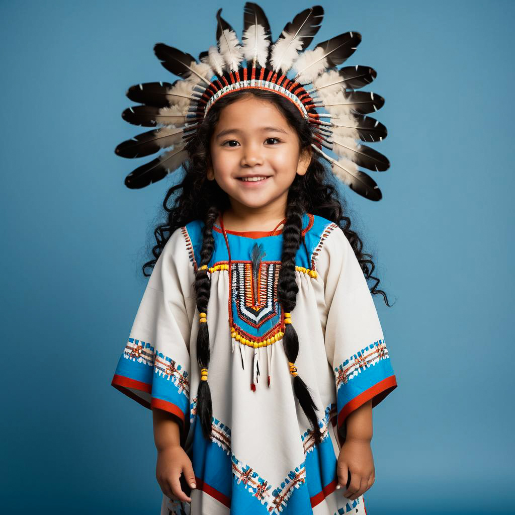 Joyful Native Child in Traditional Regalia