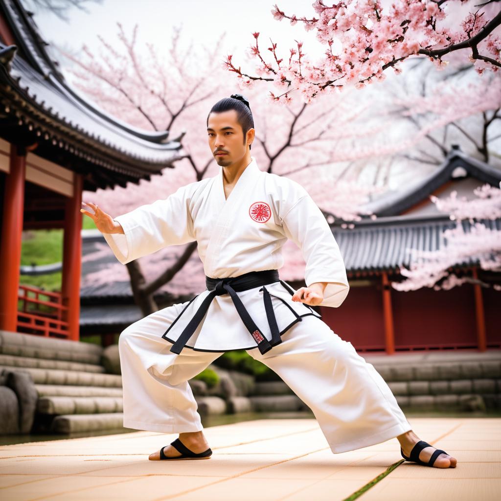 Dynamic Kung Fu Master in Serene Temple