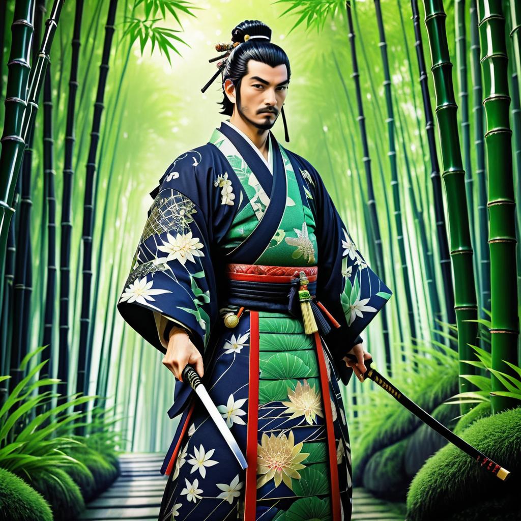 Stoic Samurai in a Serene Bamboo Forest