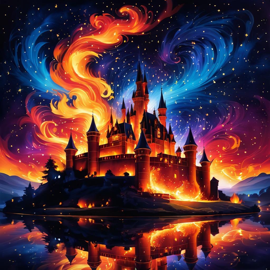 Enchanting Fire Scene of Burning Castle