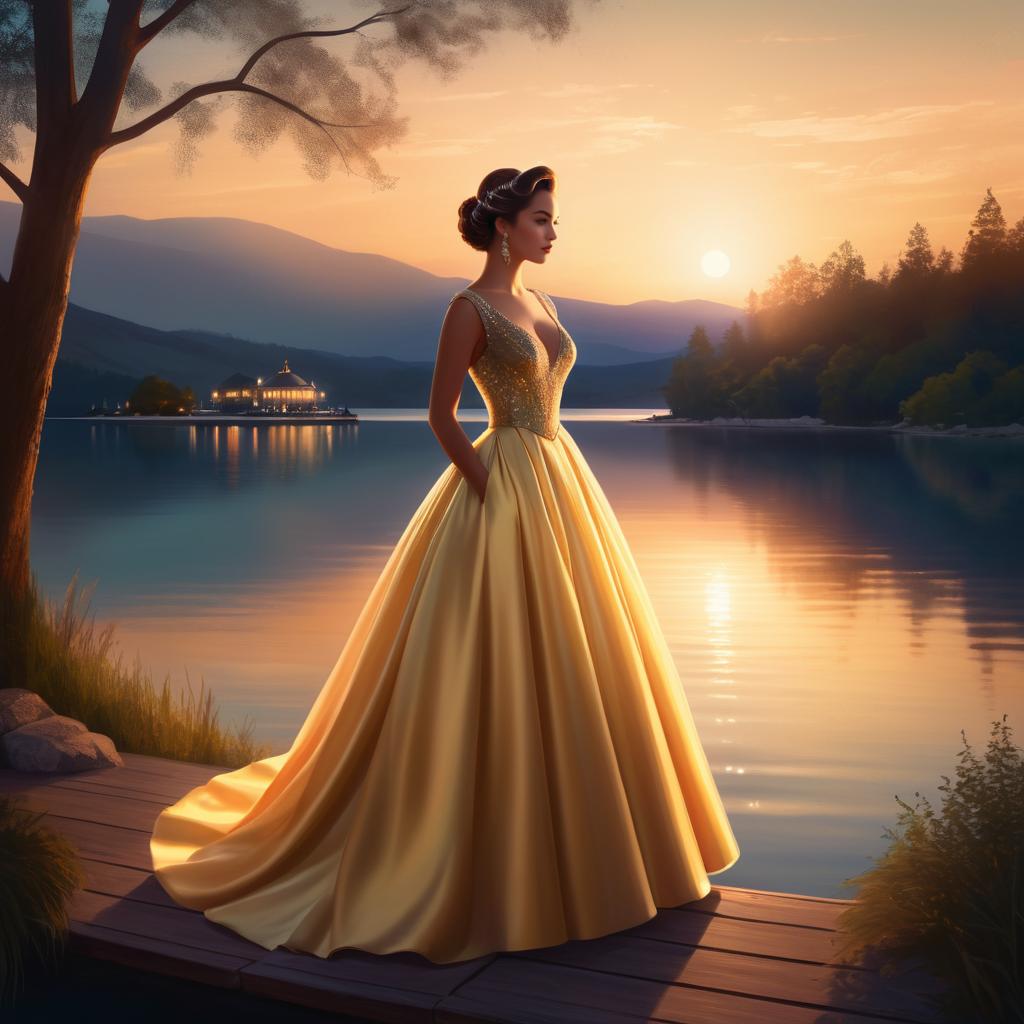 Glamorous Woman in Vintage Ball Gown