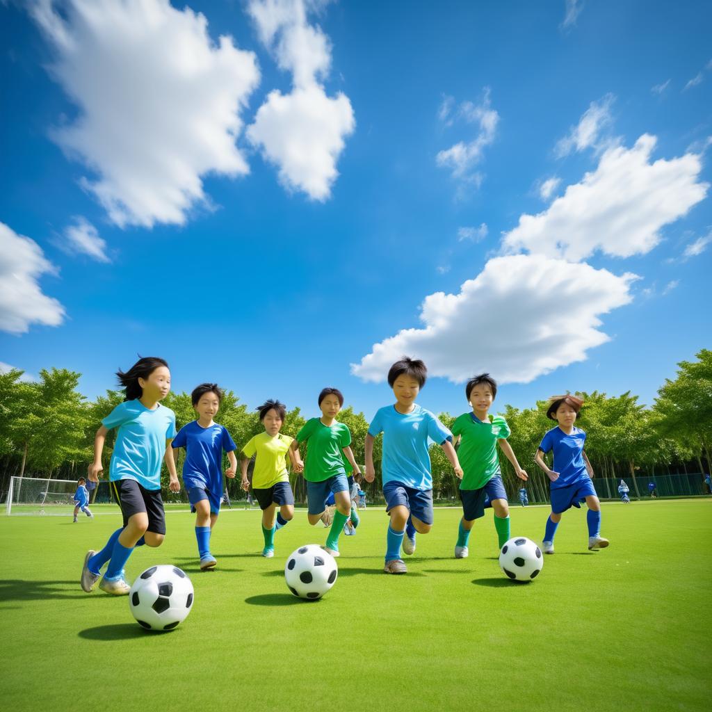 Joyful Kids Playing Soccer Outdoors